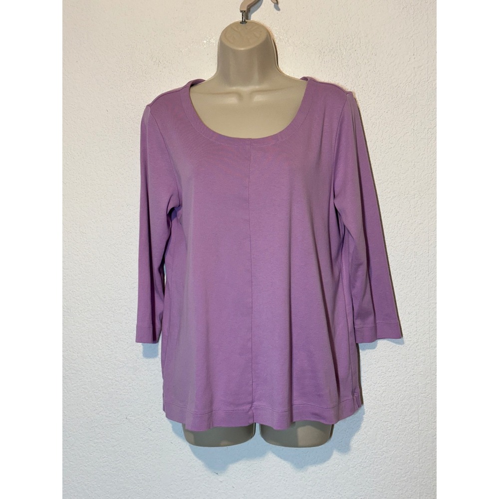 J. Jill Perfect Pima 3/4 Sleeve Seamed Tee Purple Scoop Neck Top Size M